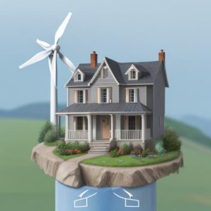 Casa con turbina eólica